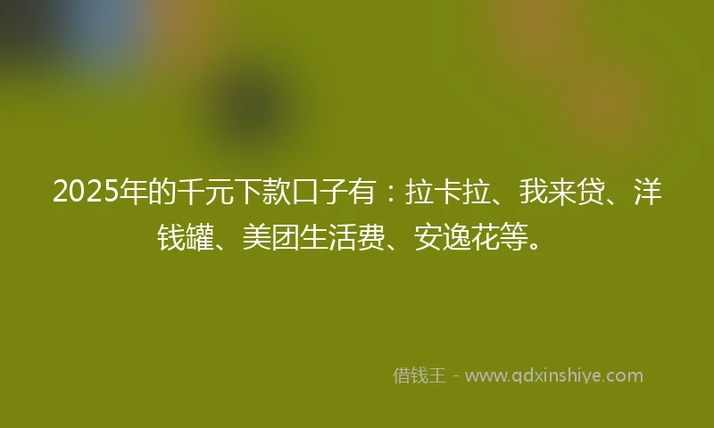 2025年的千元下款口子有：拉卡拉、我来贷、洋钱罐、美团生活费、安逸花等。
