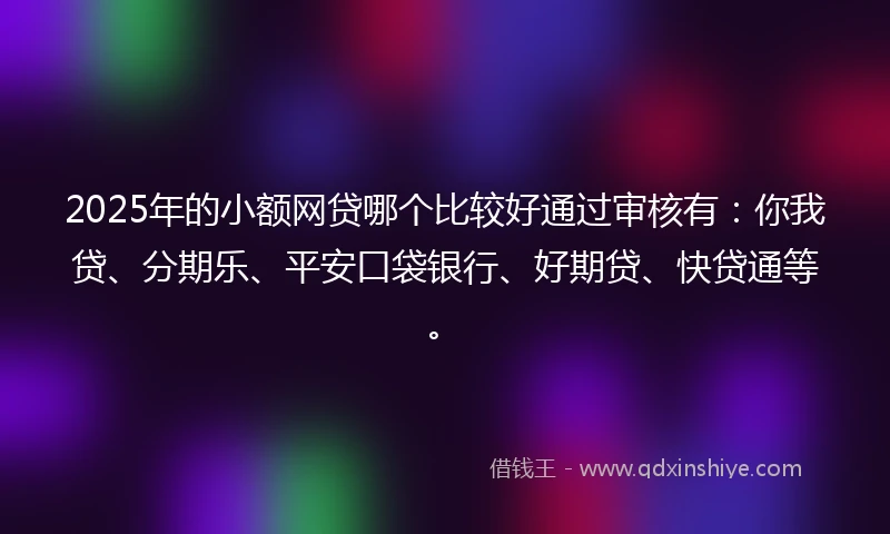 2025年的小额网贷哪个比较好通过审核有：你我贷、分期乐、平安口袋银行、好期贷、快贷通等。