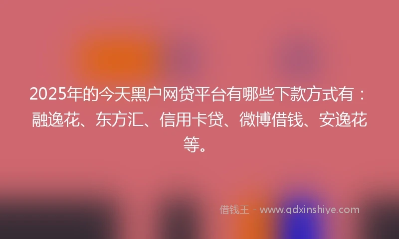 2025年的今天黑户网贷平台有哪些下款方式有：融逸花、东方汇、信用卡贷、微博借钱、安逸花等。
