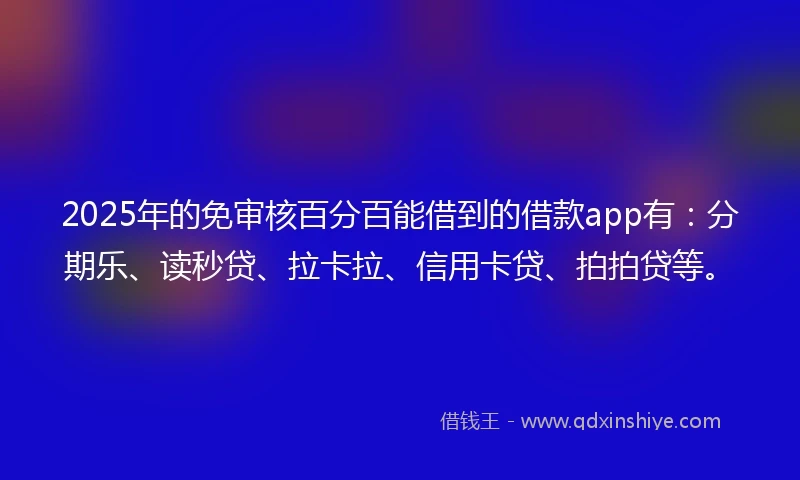 2025年的免审核百分百能借到的借款app有：分期乐、读秒贷、拉卡拉、信用卡贷、拍拍贷等。