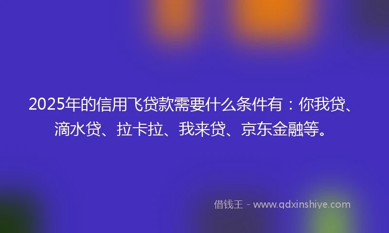 2025年的信用飞贷款需要什么条件有：你我贷、滴水贷、拉卡拉、我来贷、京东金融等。