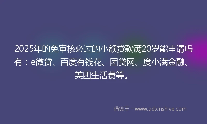 2025年的免审核必过的小额贷款满20岁能申请吗有：e微贷、百度有钱花、团贷网、度小满金融、美团生活费等。