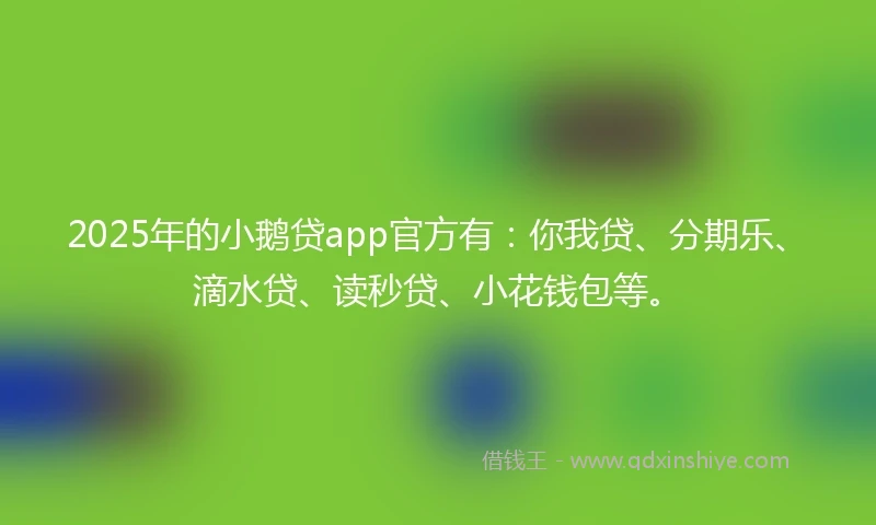 2025年的小鹅贷app官方有：你我贷、分期乐、滴水贷、读秒贷、小花钱包等。