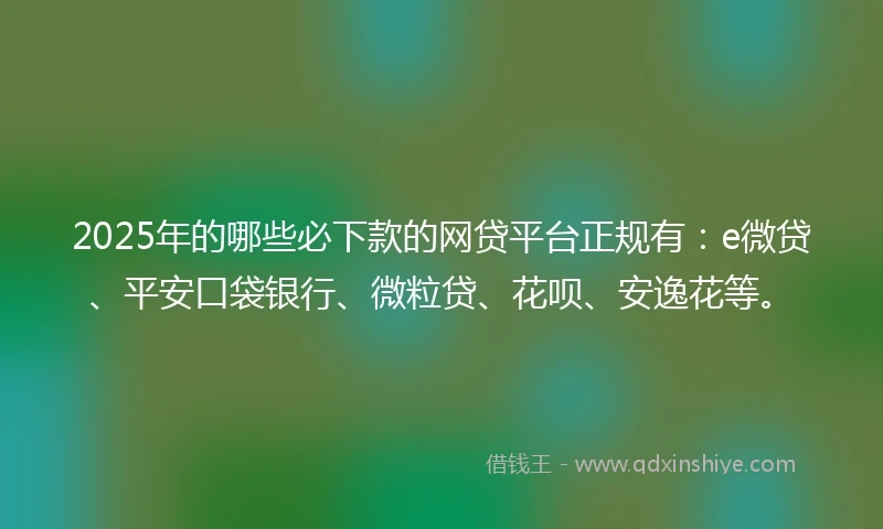 2025年的哪些必下款的网贷平台正规有：e微贷、平安口袋银行、微粒贷、花呗、安逸花等。