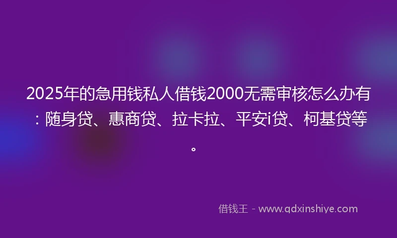 2025年的急用钱私人借钱2000无需审核怎么办有：随身贷、惠商贷、拉卡拉、平安i贷、柯基贷等。