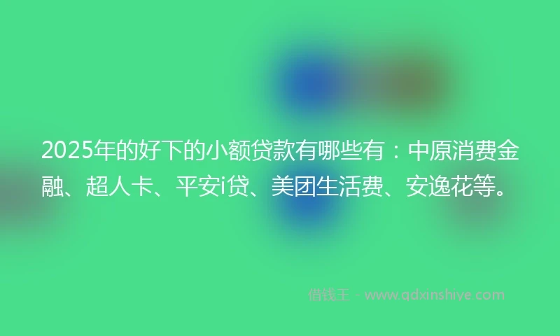 2025年的好下的小额贷款有哪些有：中原消费金融、超人卡、平安i贷、美团生活费、安逸花等。
