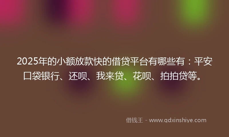 2025年的小额放款快的借贷平台有哪些有：平安口袋银行、还呗、我来贷、花呗、拍拍贷等。