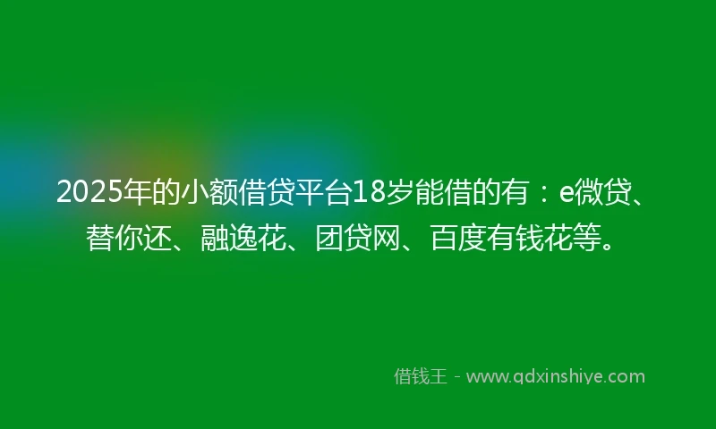 2025年的小额借贷平台18岁能借的有：e微贷、替你还、融逸花、团贷网、百度有钱花等。