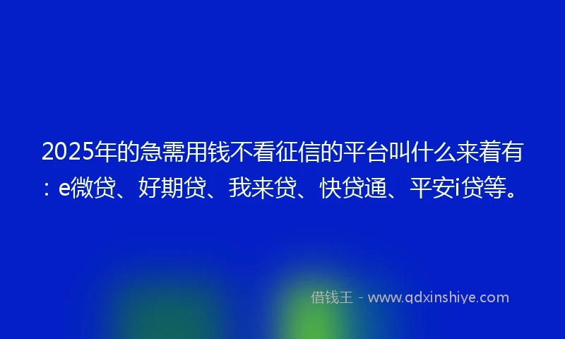 2025年的急需用钱不看征信的平台叫什么来着有：e微贷、好期贷、我来贷、快贷通、平安i贷等。
