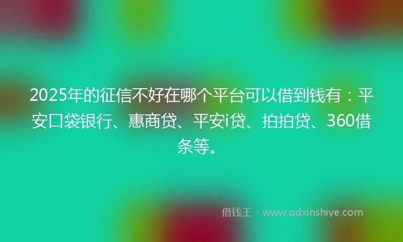 2025年的征信不好在哪个平台可以借到钱有：平安口袋银行、惠商贷、平安i贷、拍拍贷、360借条等。