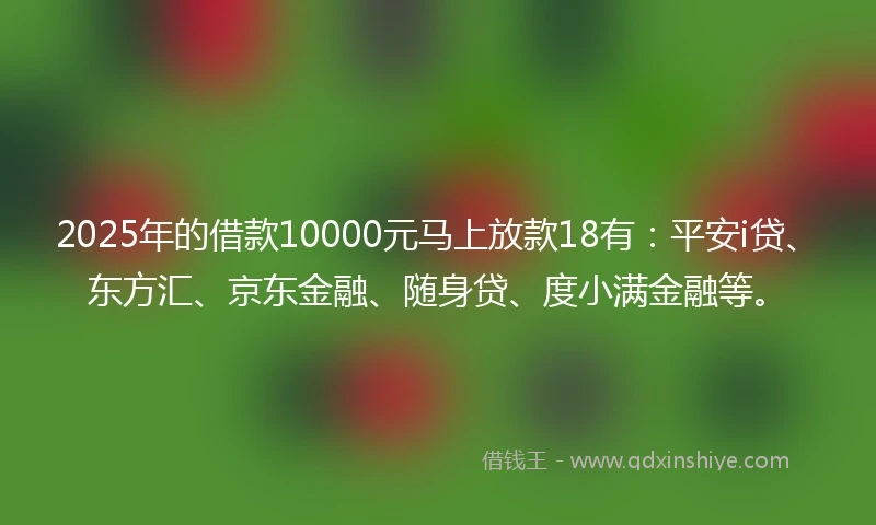 2025年的借款10000元马上放款18有：平安i贷、东方汇、京东金融、随身贷、度小满金融等。