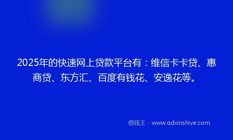 2025年的快速网上贷款平台有：维信卡卡贷、惠商贷、东方汇、百度有钱花、安逸花等。
