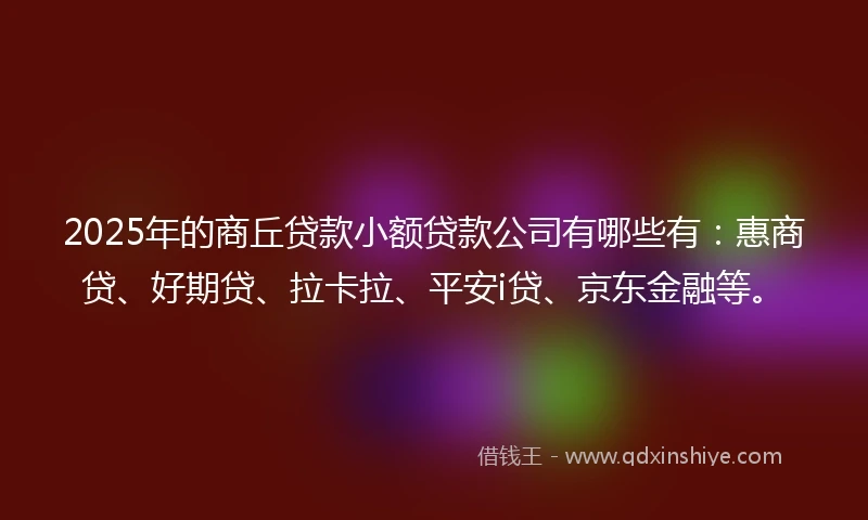 2025年的商丘贷款小额贷款公司有哪些有：惠商贷、好期贷、拉卡拉、平安i贷、京东金融等。