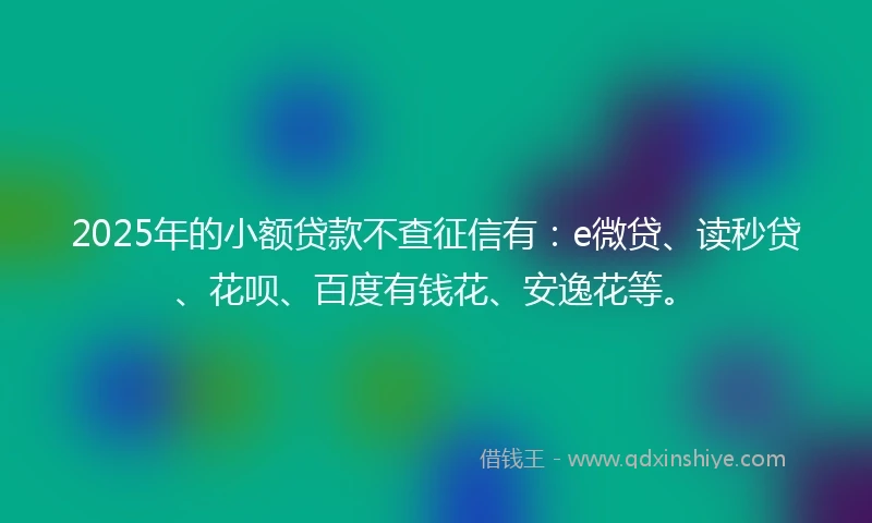 2025年的小额贷款不查征信有：e微贷、读秒贷、花呗、百度有钱花、安逸花等。
