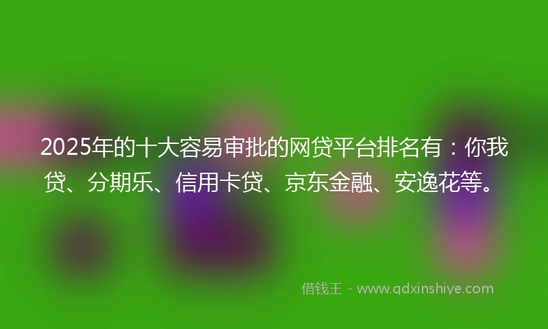2025年的十大容易审批的网贷平台排名有：你我贷、分期乐、信用卡贷、京东金融、安逸花等。
