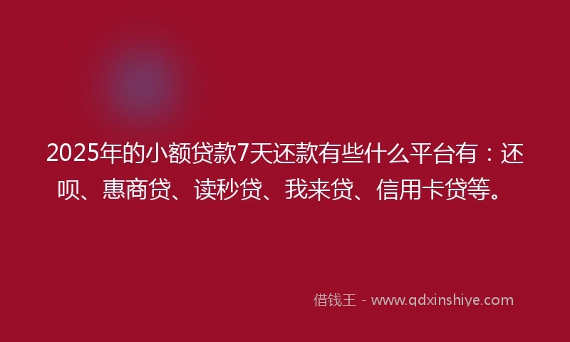 2025年的小额贷款7天还款有些什么平台有：还呗、惠商贷、读秒贷、我来贷、信用卡贷等。