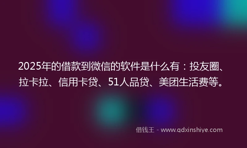 2025年的借款到微信的软件是什么有：投友圈、拉卡拉、信用卡贷、51人品贷、美团生活费等。