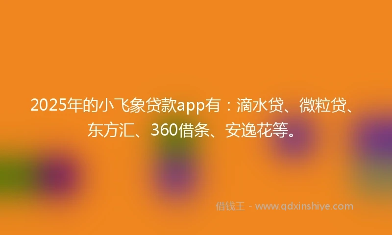 2025年的小飞象贷款app有：滴水贷、微粒贷、东方汇、360借条、安逸花等。