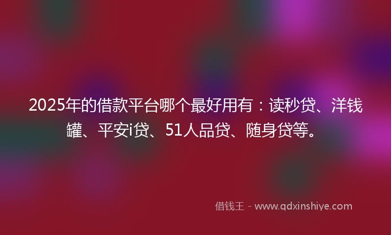 2025年的借款平台哪个最好用有：读秒贷、洋钱罐、平安i贷、51人品贷、随身贷等。