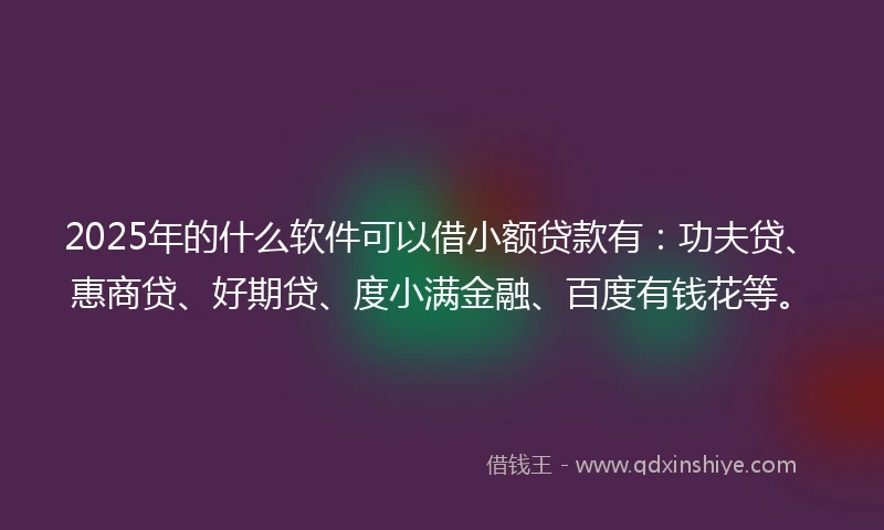 2025年的什么软件可以借小额贷款有：功夫贷、惠商贷、好期贷、度小满金融、百度有钱花等。