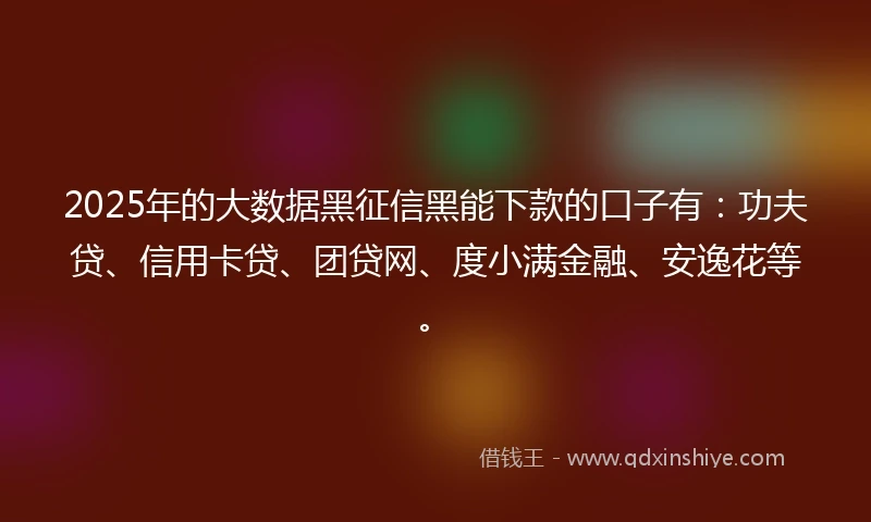 2025年的大数据黑征信黑能下款的口子有：功夫贷、信用卡贷、团贷网、度小满金融、安逸花等。