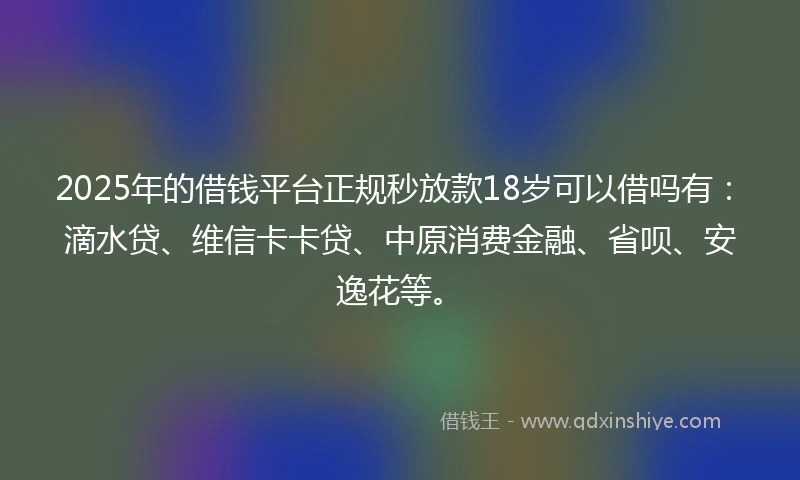 2025年的借钱平台正规秒放款18岁可以借吗有：滴水贷、维信卡卡贷、中原消费金融、省呗、安逸花等。