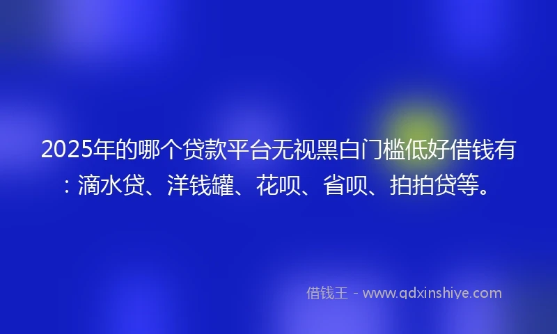 2025年的哪个贷款平台无视黑白门槛低好借钱有：滴水贷、洋钱罐、花呗、省呗、拍拍贷等。