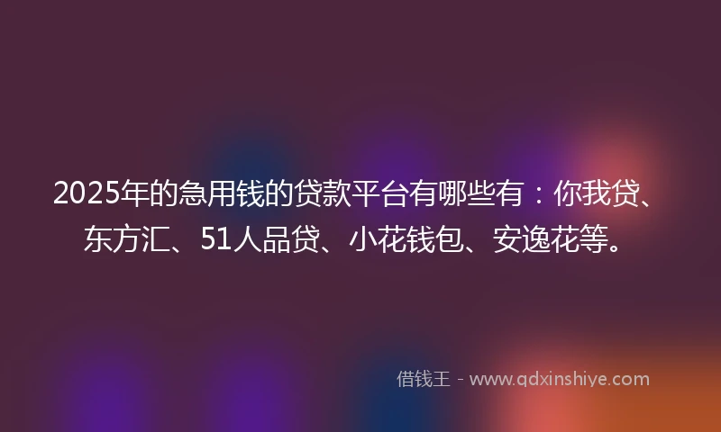 2025年的急用钱的贷款平台有哪些有：你我贷、东方汇、51人品贷、小花钱包、安逸花等。