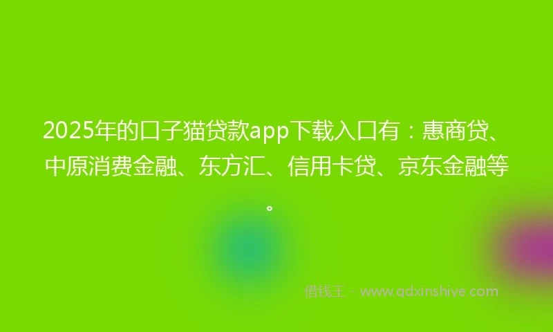 2025年的口子猫贷款app下载入口有：惠商贷、中原消费金融、东方汇、信用卡贷、京东金融等。