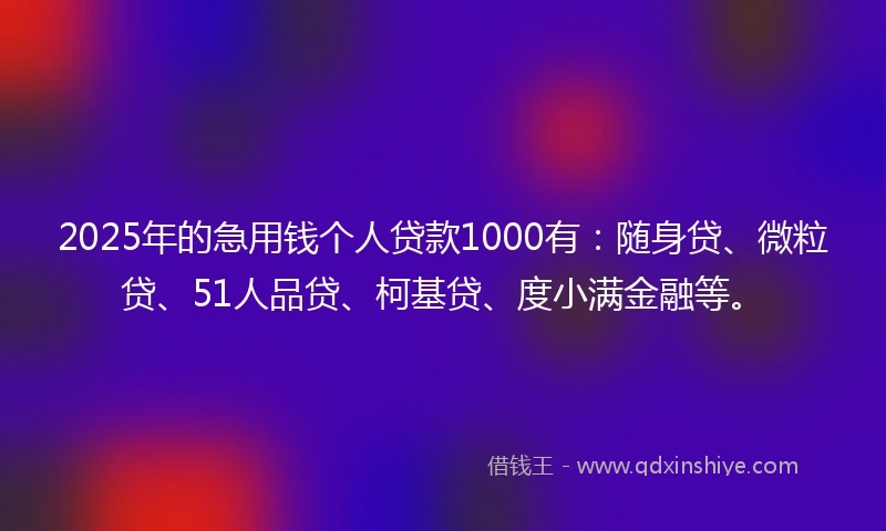 2025年的急用钱个人贷款1000有：随身贷、微粒贷、51人品贷、柯基贷、度小满金融等。