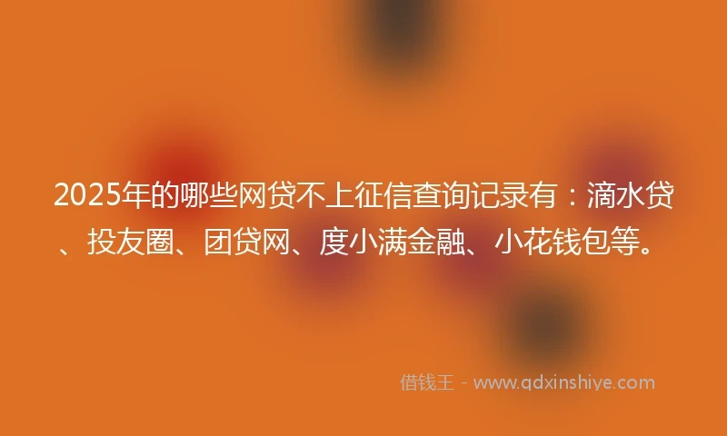 2025年的哪些网贷不上征信查询记录有：滴水贷、投友圈、团贷网、度小满金融、小花钱包等。