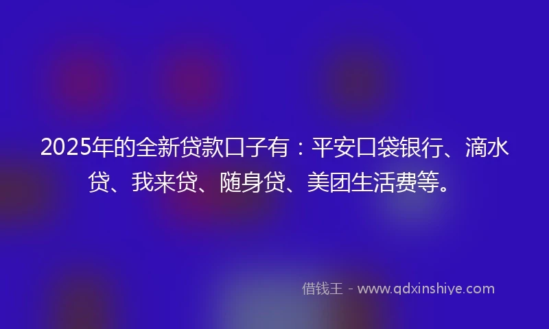 2025年的全新贷款口子有：平安口袋银行、滴水贷、我来贷、随身贷、美团生活费等。