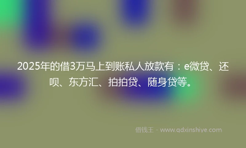 2025年的借3万马上到账私人放款有：e微贷、还呗、东方汇、拍拍贷、随身贷等。