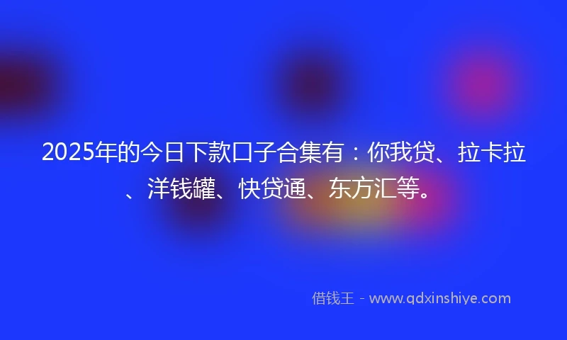 2025年的今日下款口子合集有：你我贷、拉卡拉、洋钱罐、快贷通、东方汇等。