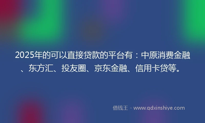 2025年的可以直接贷款的平台有：中原消费金融、东方汇、投友圈、京东金融、信用卡贷等。