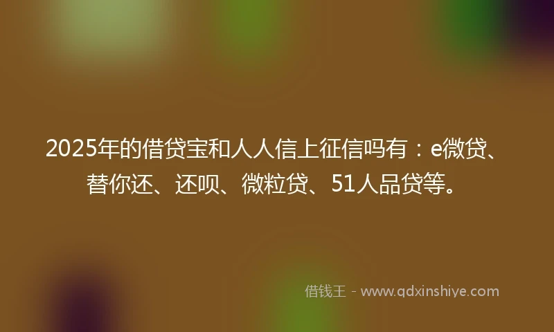 2025年的借贷宝和人人信上征信吗有：e微贷、替你还、还呗、微粒贷、51人品贷等。