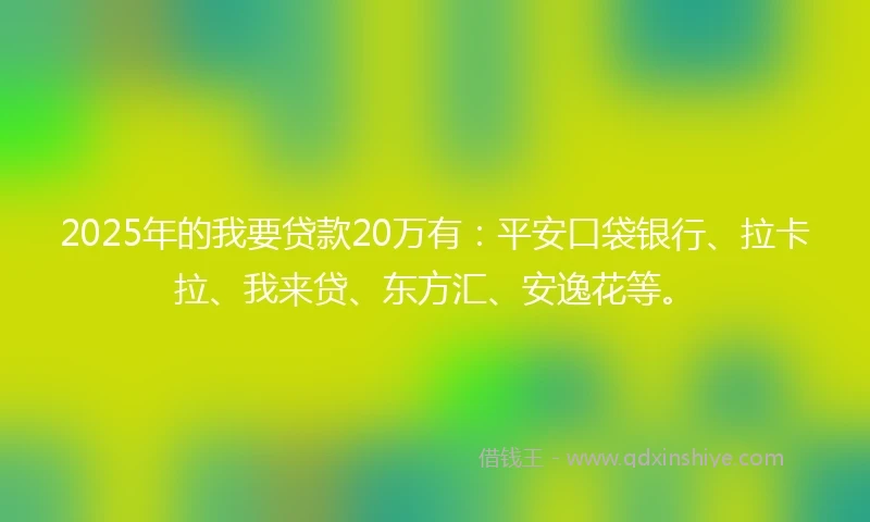 2025年的我要贷款20万有：平安口袋银行、拉卡拉、我来贷、东方汇、安逸花等。