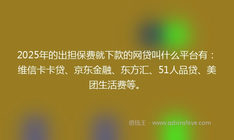 2025年的出担保费就下款的网贷叫什么平台有：维信卡卡贷、京东金融、东方汇、51人品贷、美团生活费等。