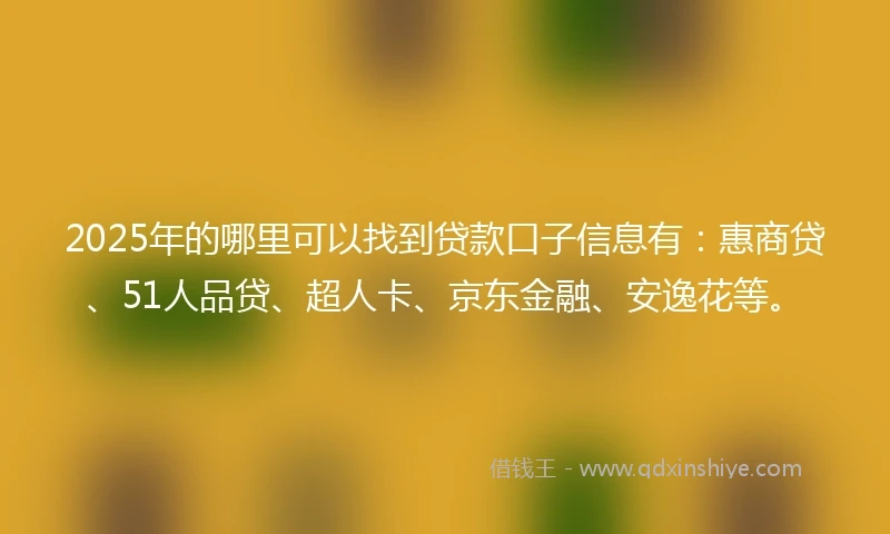 2025年的哪里可以找到贷款口子信息有：惠商贷、51人品贷、超人卡、京东金融、安逸花等。