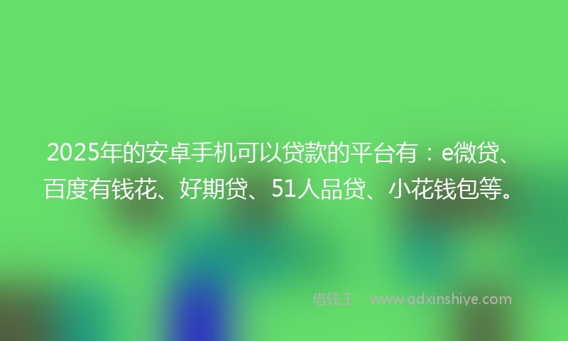 2025年的安卓手机可以贷款的平台有：e微贷、百度有钱花、好期贷、51人品贷、小花钱包等。