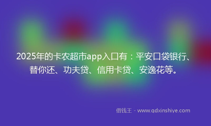 2025年的卡农超市app入口有：平安口袋银行、替你还、功夫贷、信用卡贷、安逸花等。
