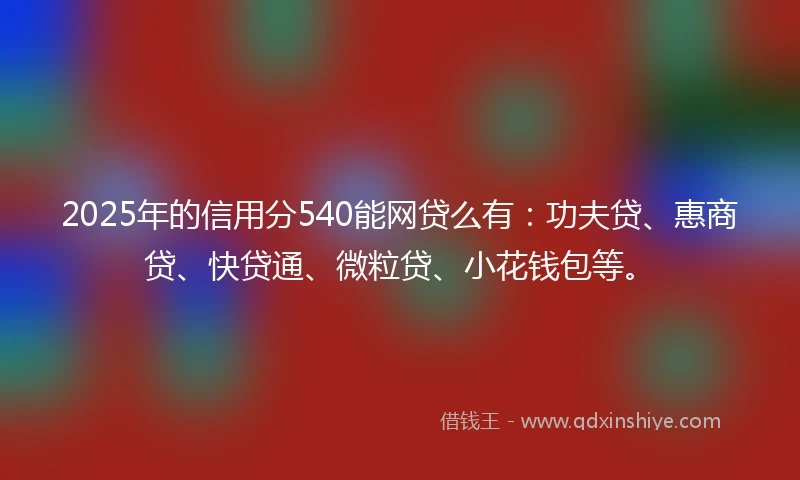 2025年的信用分540能网贷么有：功夫贷、惠商贷、快贷通、微粒贷、小花钱包等。