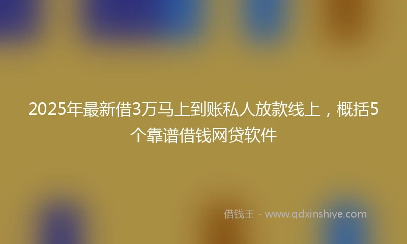 2025年最新借3万马上到账私人放款线上，概括5个靠谱借钱网贷软件