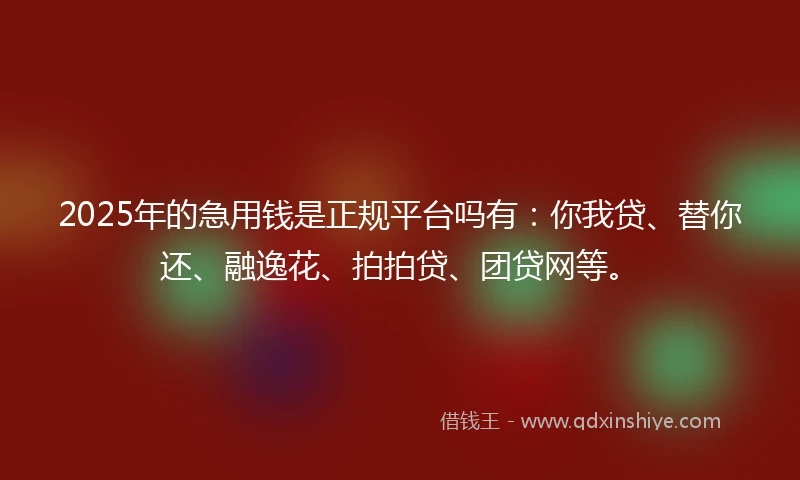 2025年的急用钱是正规平台吗有：你我贷、替你还、融逸花、拍拍贷、团贷网等。