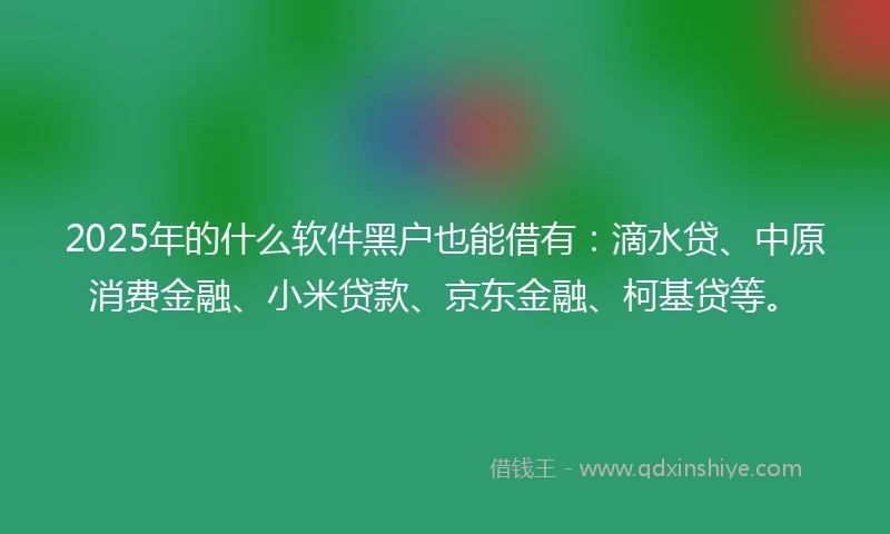 2025年的什么软件黑户也能借有：滴水贷、中原消费金融、小米贷款、京东金融、柯基贷等。