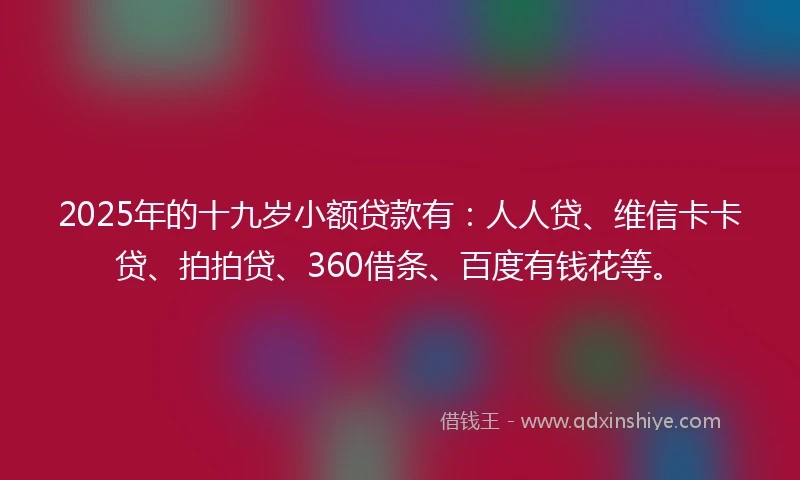 2025年的十九岁小额贷款有：人人贷、维信卡卡贷、拍拍贷、360借条、百度有钱花等。