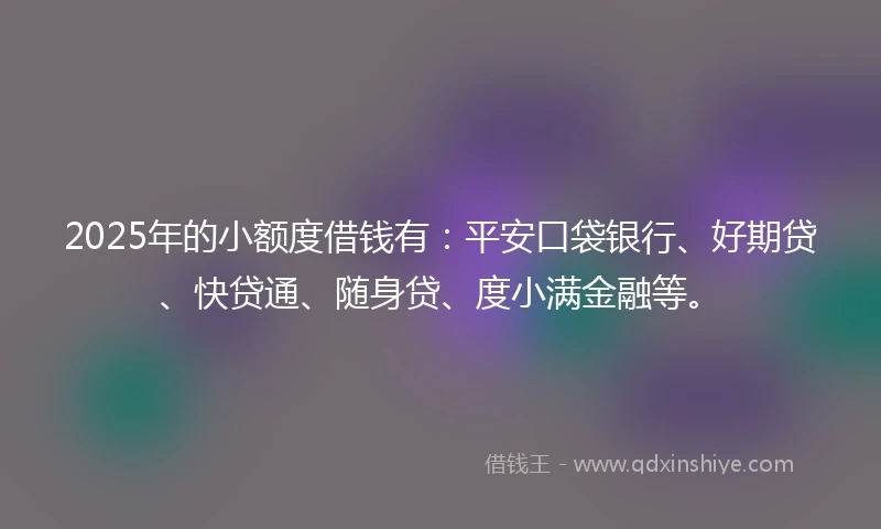 2025年的小额度借钱有：平安口袋银行、好期贷、快贷通、随身贷、度小满金融等。