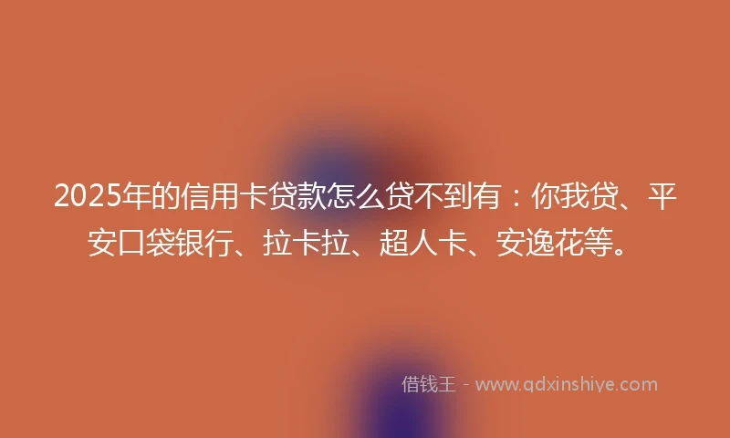 2025年的信用卡贷款怎么贷不到有：你我贷、平安口袋银行、拉卡拉、超人卡、安逸花等。