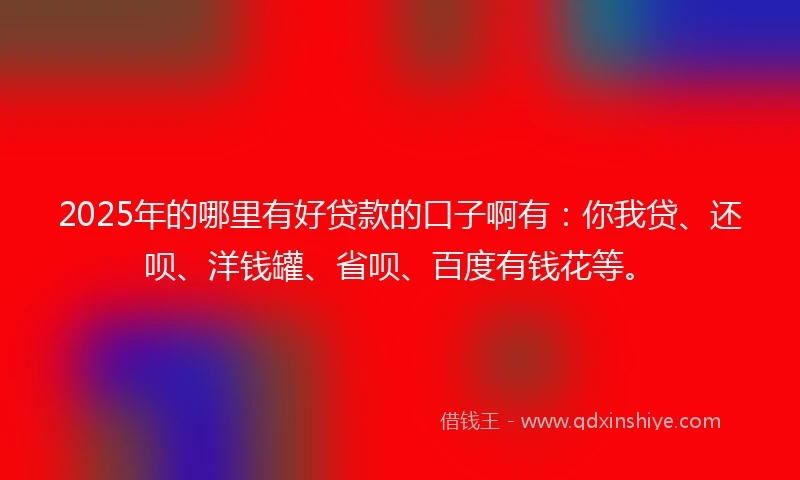 2025年的哪里有好贷款的口子啊有：你我贷、还呗、洋钱罐、省呗、百度有钱花等。