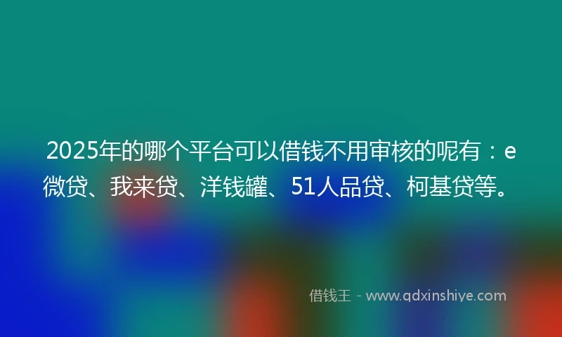 2025年的哪个平台可以借钱不用审核的呢有：e微贷、我来贷、洋钱罐、51人品贷、柯基贷等。